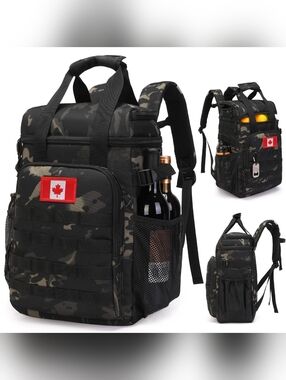 Tactical Cooler Backpack Black Camo Insulated Lunch Bag + Bottle Opener